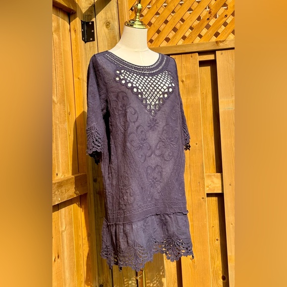 🆕 FARM Rio 🧿 NWOT Navy Blue Crochet Tunic Dress, Sz M - Picture 7 of 16
